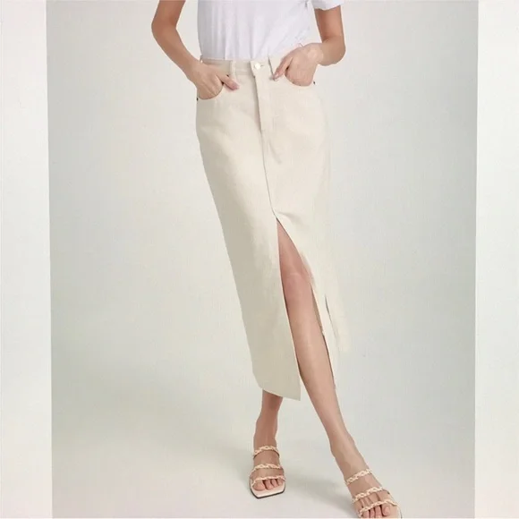 Still Here Panama Jean Denim Midi Skirt in Cream size 27 EUC - Picture 2 of 16